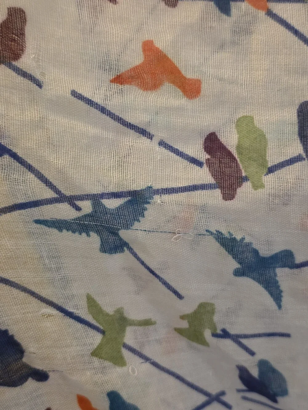 White Infinity Scarf with Colorful Bird Print